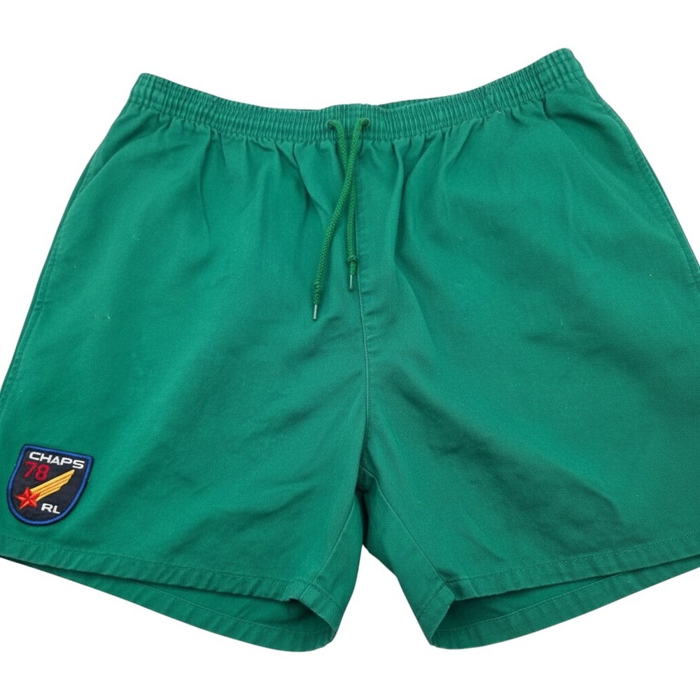 Chaps Ralph Lauren Mens XL Green Cotton Shorts Drawstring Casual Retro